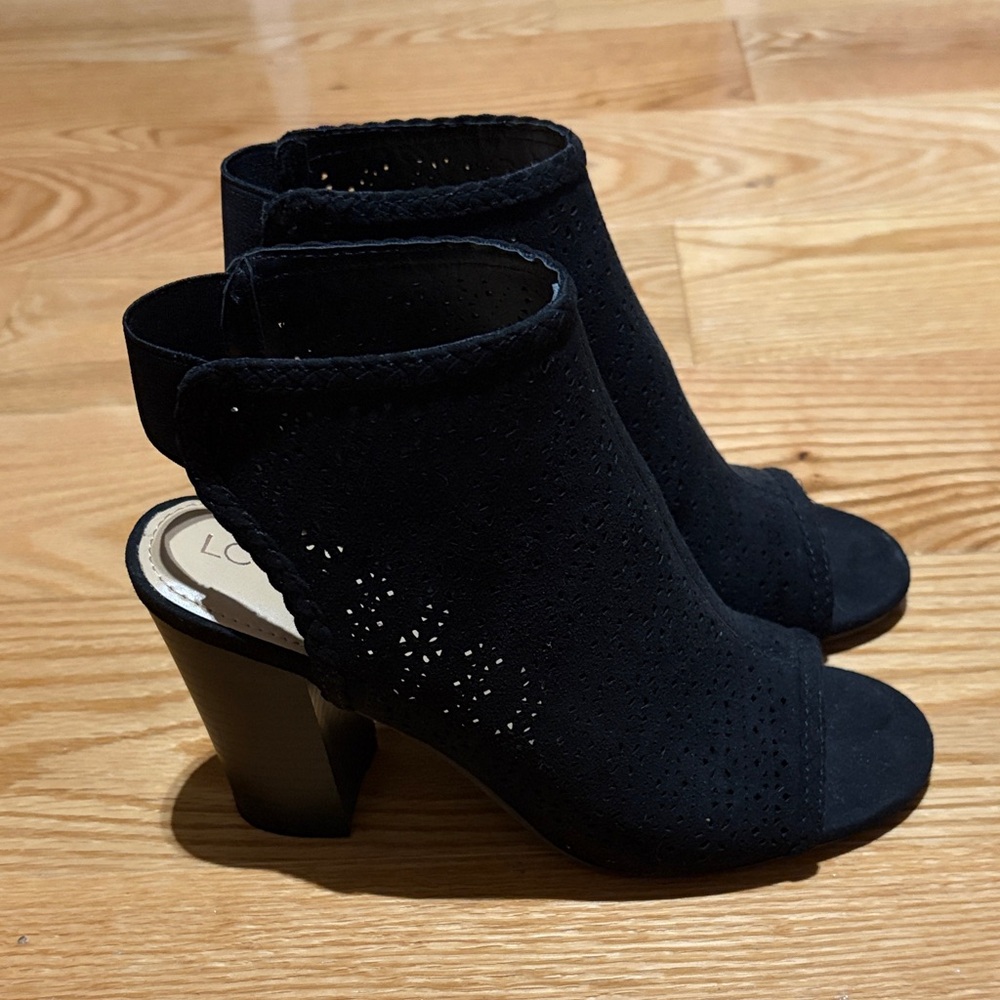 LC Lauren Conrad Black Peep-Toe Heeled Boots